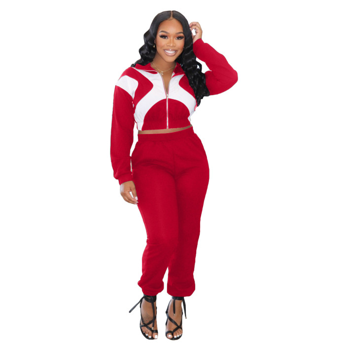 Women's Fashion Casual Contrast Color Hoodies Leggings Two-Piece Set