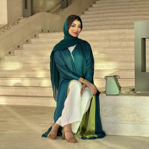 Elegant Dubai-inspired Abaya Coat and Chiffon Dress Set