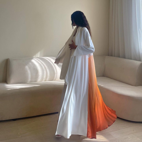 Exquisite Abaya Long Robe with Turkish-inspired Snow Chiffon Pleated Dress Overlay