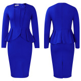 Elegant Ruffle Hem Long Sleeve OL Dress