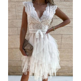 Seductive V-Neck Lace Panel Maxi Dress