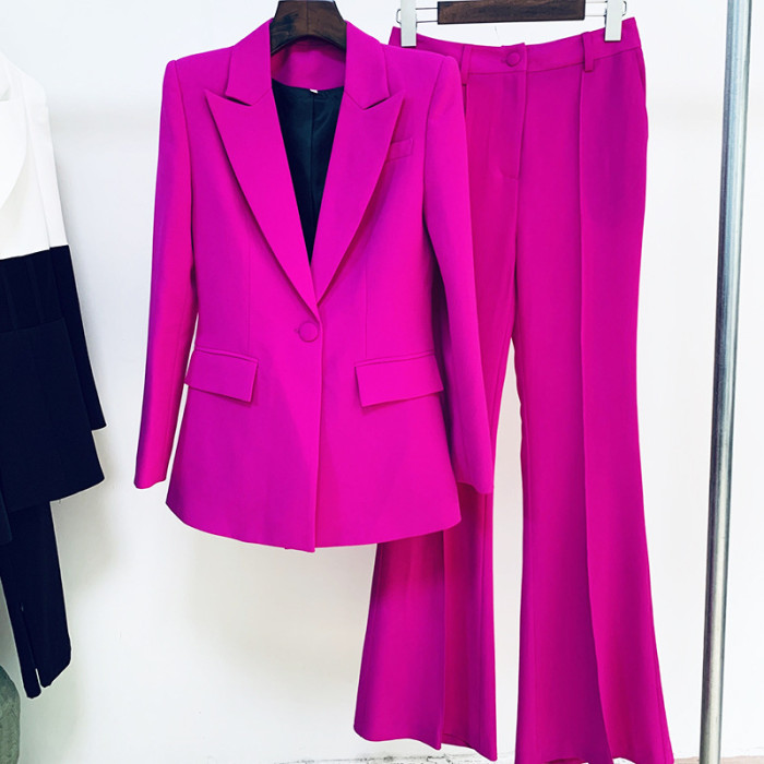 Chic Single-Breasted Mid-Length Suit with Flared Pants Set