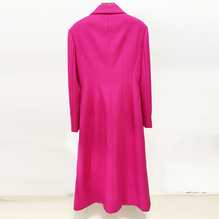 Chic Slim-fit Long Woolen Coat with Butterfly Knot