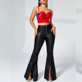 Women's Casual PU Leather Split Pants