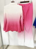 Elegant Gradient Color Tailored Suit with Flared Trousers Set