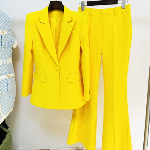 Chic Single-Breasted Mid-Length Suit with Flared Pants Set