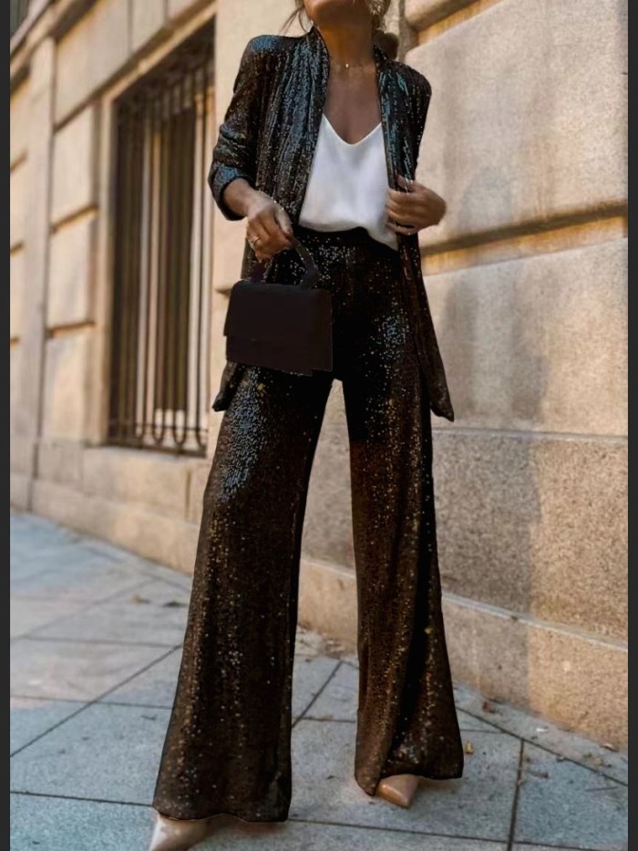 Chic Sequin Embellished Versatile Mini Suit Set