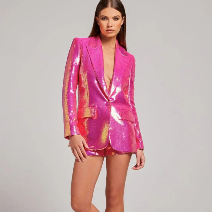 Shimmering Cool Flash BLING BLING Suit Jacket and Shorts Fashion Set