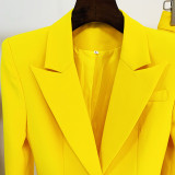 Chic Single-Breasted Mid-Length Suit with Flared Pants Set