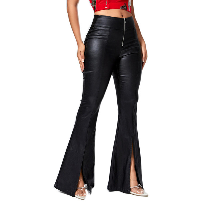 Women's Casual PU Leather Split Pants