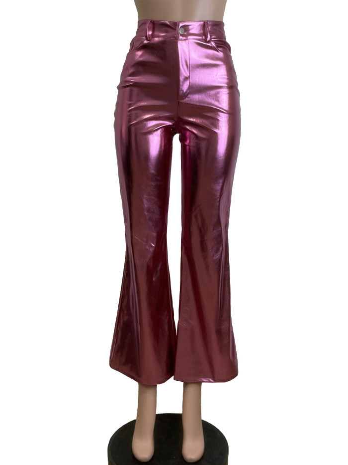 Women's Shimmering Metallic Mini Horn Leisure Leather Pants