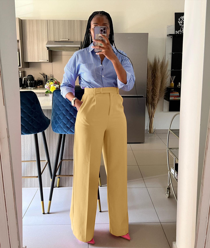 High-Waisted Wide-Leg Casual Pants