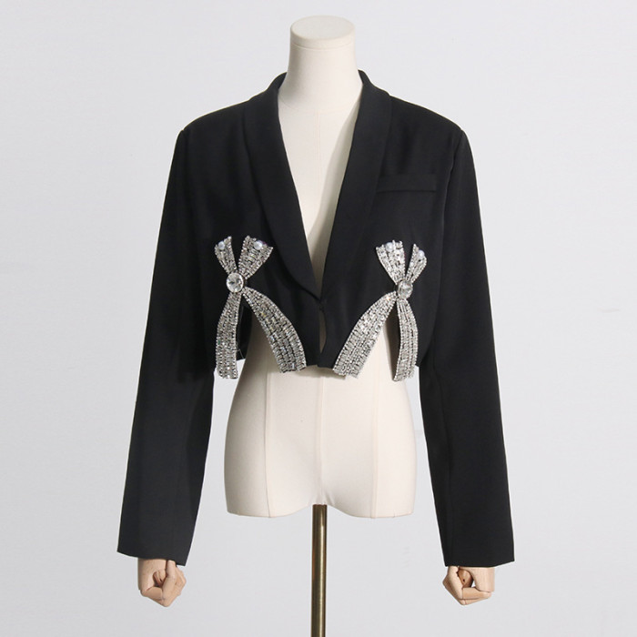 Diamond Bow Embellishment Suit Short Buttocks Wrapped Skirt Women's Two-piece Set