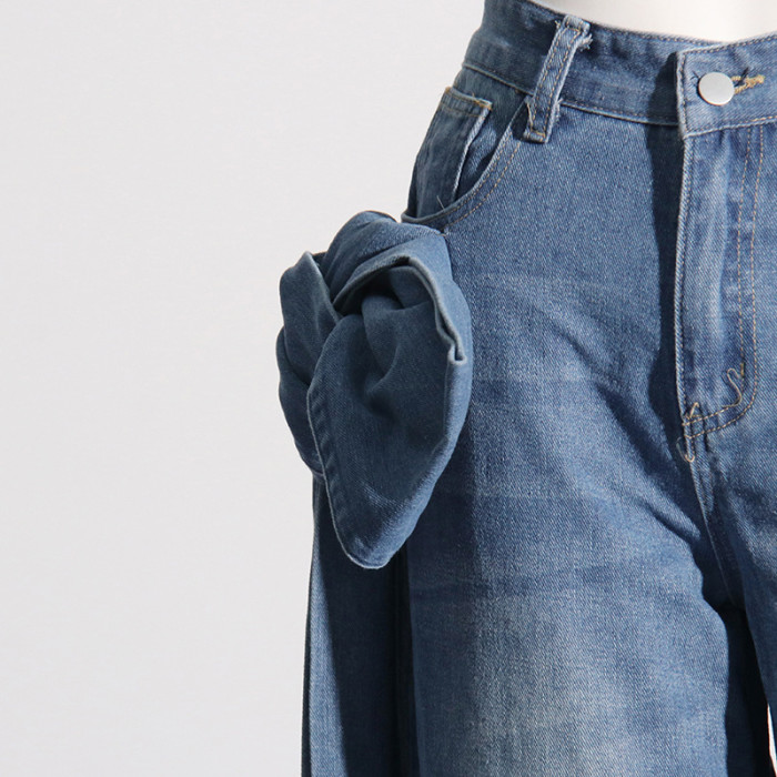 Retro street strap design high waist straight jeans for women