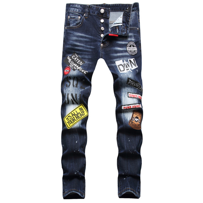 Printed Fashion Men's Trendy Slim Fit Mid-Rise Jeans