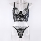 Embroidered Fishbone Steel Boned Longline Bralette and Panty Set