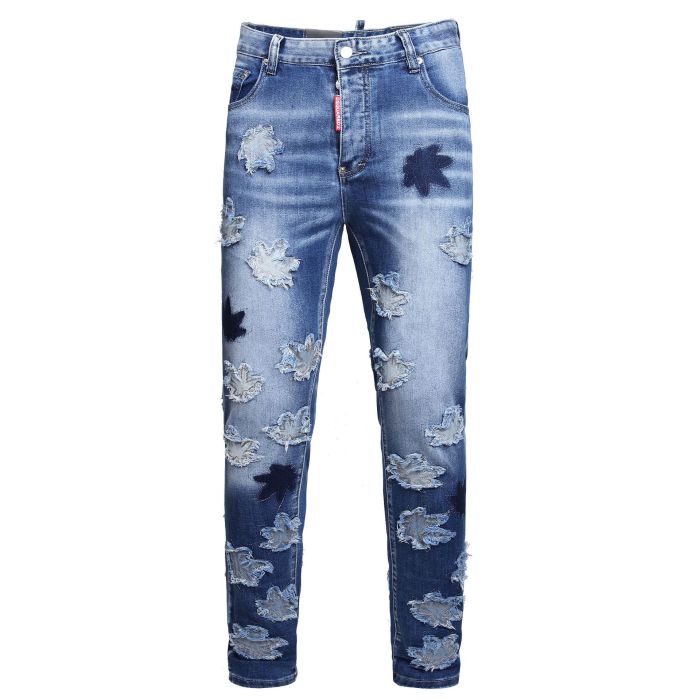 Men's Maple Leaf Patchwork Trendy Slim Fit Jeans