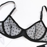 Seductive Polka Dot Half Cup Thong Erotic Lingerie Set