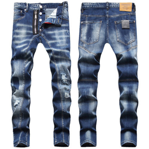 Distressed Zip-Embellished Slim Fit Men's Jeans