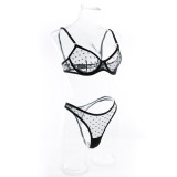 Seductive Polka Dot Half Cup Thong Erotic Lingerie Set