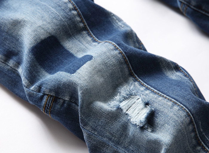 Distressed Zip-Embellished Slim Fit Men's Jeans
