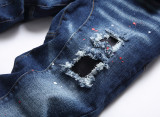 Distressed Patches and Paint Splatter Skinny Jeans