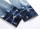 Men's Light Distressing and Stretch Slim-Fit Mid-Rise Jean