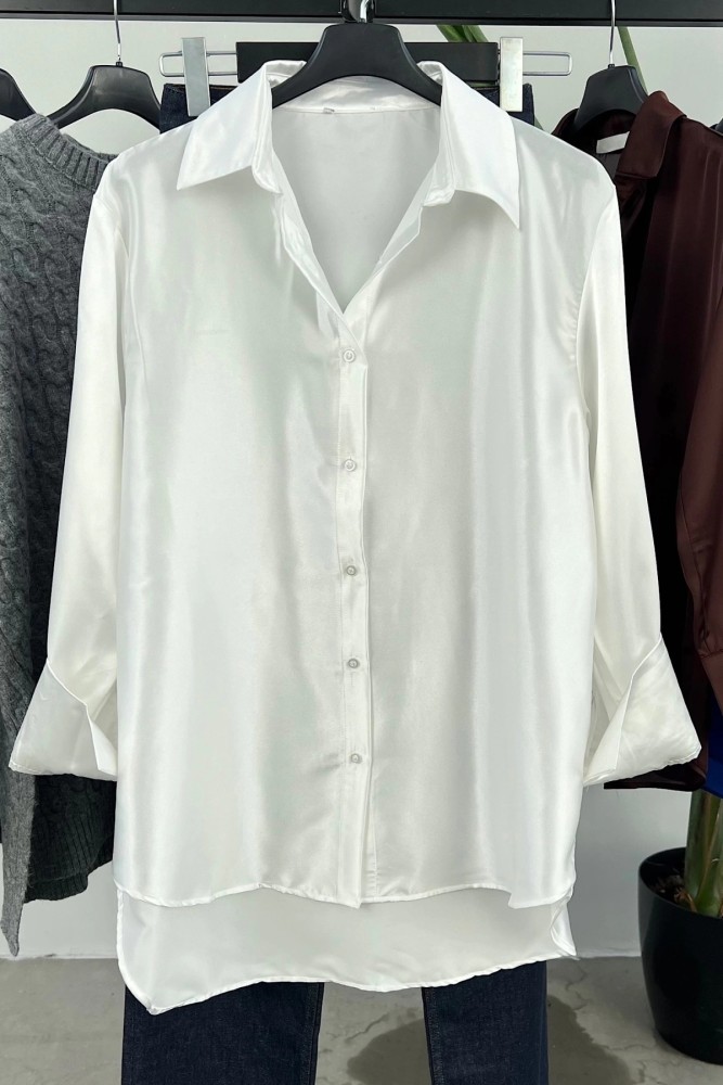 Elegant Slim-Fit Satin Button-Up Shirt for Women