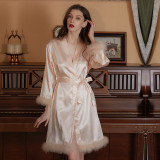Imitation Silk Pajamas with Long Sleeves