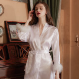 Imitation Silk Pajamas with Long Sleeves