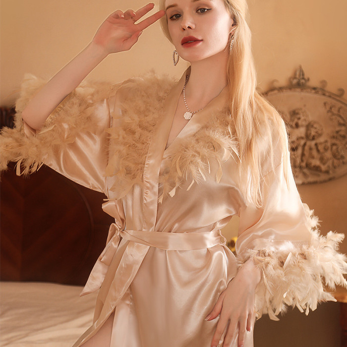 Elegant Lady's Feathered Robe