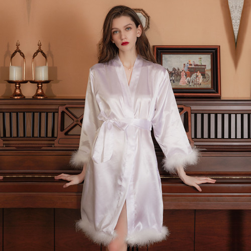 Imitation Silk Pajamas with Long Sleeves