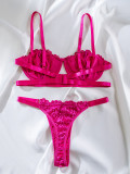 Seductive Embroidered Floral Lace Lingerie Set with Rhinestones