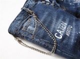 Men's Multiple Badges and Elasticity Slim Fit Distressed Jeans