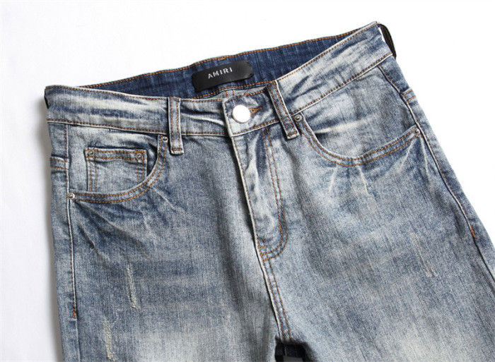 Distressed Details Trendy Printed Elastic Slim Fit Jeans for Men