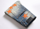 Stylish Embroidered Five-pointed Star Cat Whisker Distressed Jeans for Men