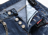 Men's Multiple Badges and Elasticity Slim Fit Distressed Jeans