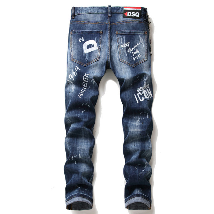 Men's Multiple Badges and Elasticity Slim Fit Distressed Jeans