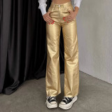 Loose Wide Leg Retro Straight Gold and Silver Color Pants for Women