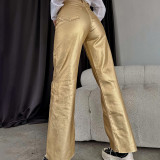 Loose Wide Leg Retro Straight Gold and Silver Color Pants for Women