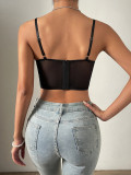 Lace Fishbone Steel Boned Slimming Camisole with Pearl Chain Clasp