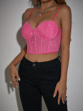Sparkling Fishbone Steel-Boned Sheer Crop Top