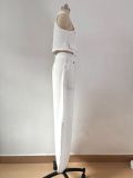 Sleeveless short vest top with loose solid color trousers two-piece set