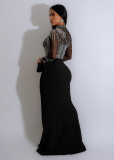 Women Beaded See-Through Bodycon Stretch Slit Dress