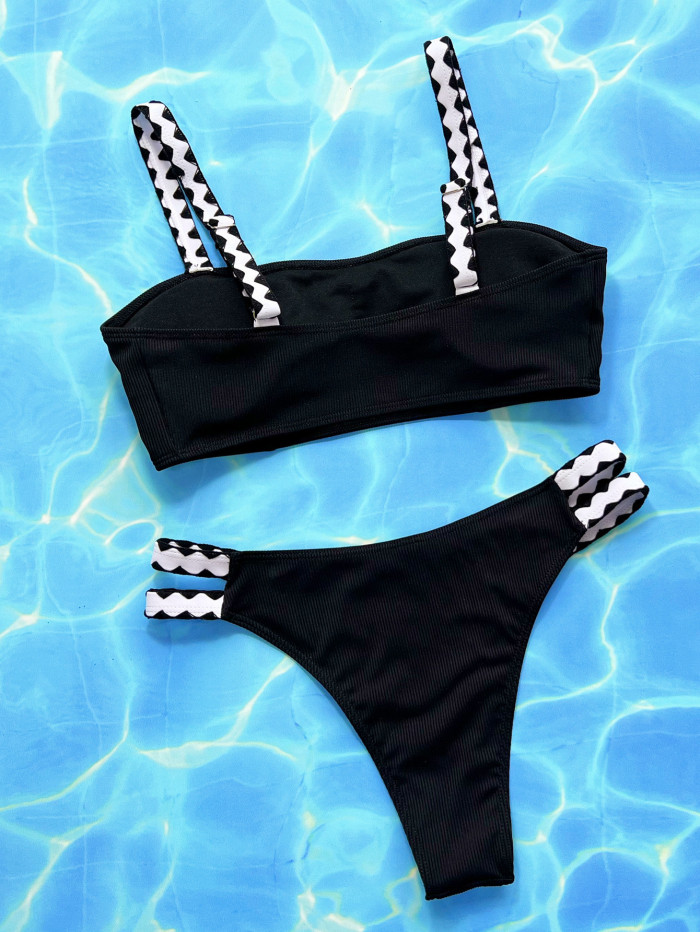 Black Solid Color Swimwear Women Bikini Set Sexy Biquini Bathing Suit Swimsuit Bandage Swim Suit Brazilian