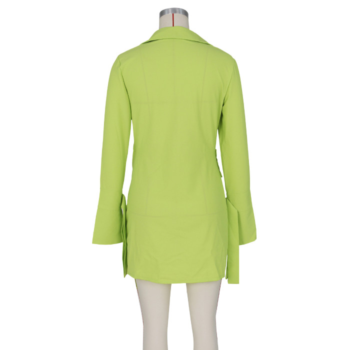 Solid Color Long Sleeve Cross Mini Dress turtleneck Pleated T-shirt Dresses