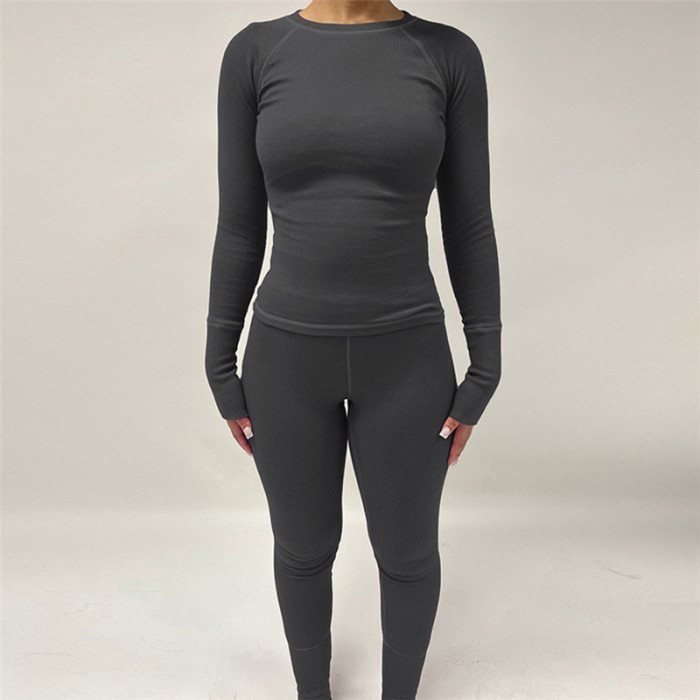 Casual Long-sleeved Top with High-waisted Slim-fit Trousers Set