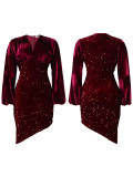V-neck Velvet Sequin Buttocks Wrapped Formal Dress