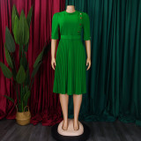 Chic Solid Color Button Pleateddress