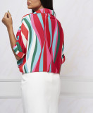 Short-Sleeved Shirt Women's Striped Printed V-Neck Pullover Loose Top